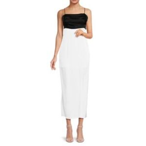 Alice + Olivia Black & White Spaghettie Strap Party Maxi Dress Satin Size 8‎ New